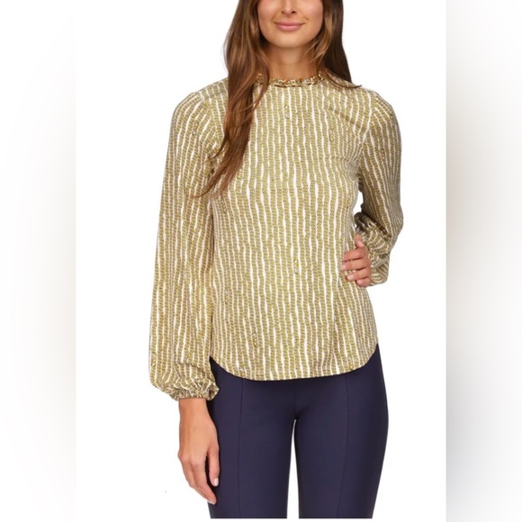 MICHAEL Michael Kors Tops - Michael Kors chain link print and choker Long-Sleeve Blouse in gold and white XL